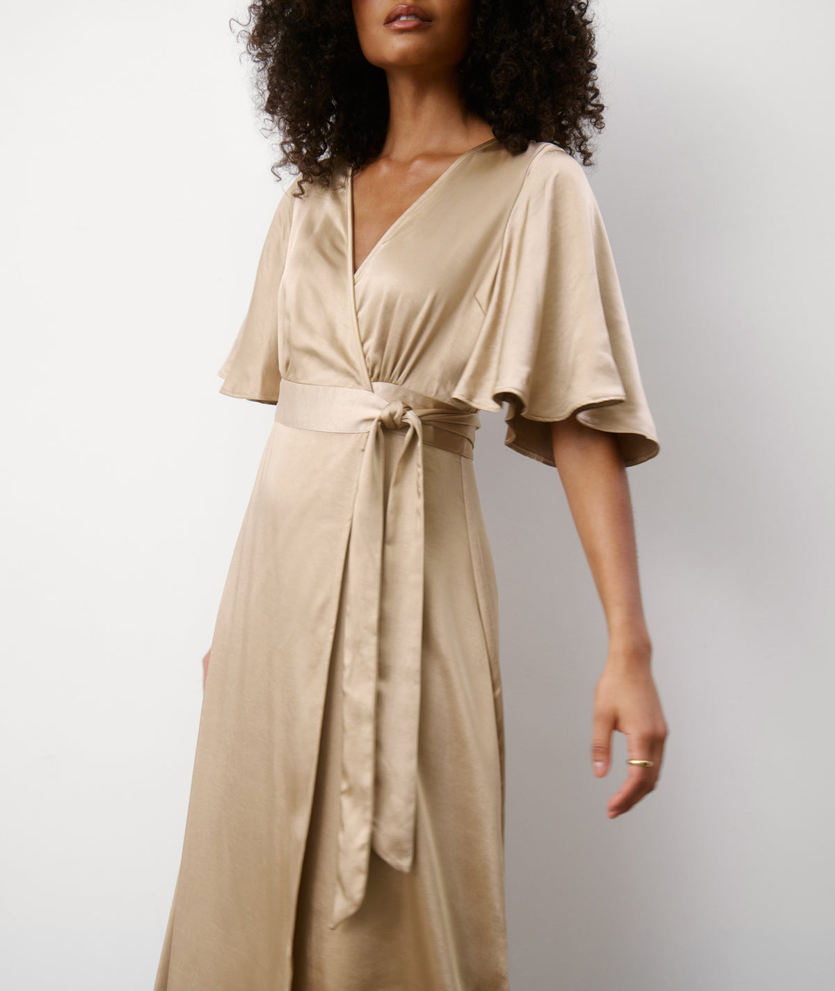 Wrap Tie Satin Bridesmaid Dress - Champagne