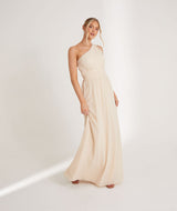 One Shoulder Pleated Chiffon Bridesmaid Dress - Vintage Cream