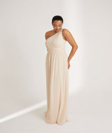 One Shoulder Pleated Chiffon Bridesmaid Dress - Vintage Cream