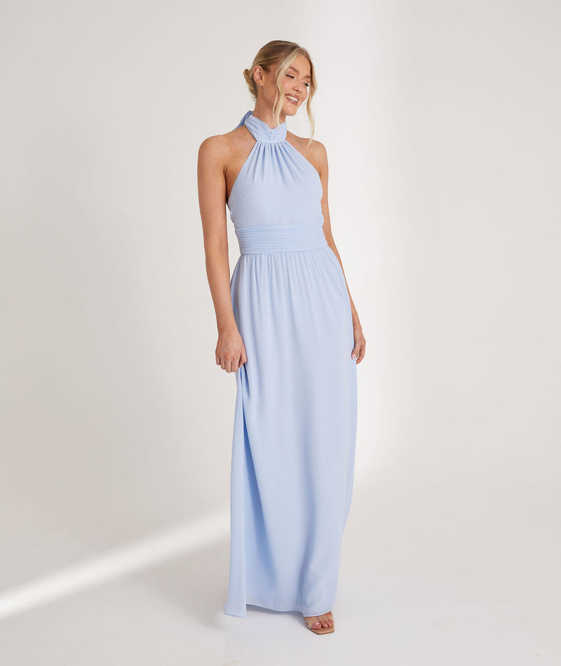 Halter Neck Chiffon Bridesmaid Dress - Cornflower Blue Halter Neck Chiffon Bridesmaid Dress - Cornflower Blue