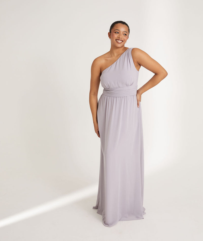 One Shoulder Pleated Chiffon Bridesmaid Dress - Lilac