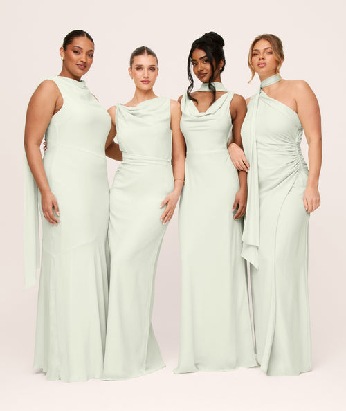 Plunge Cowl Chiffon Bridesmaid Dress with Neck Scarf