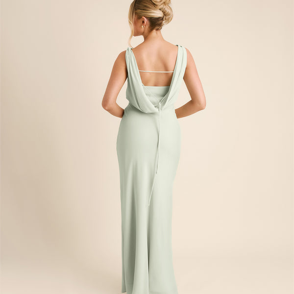 Plunge Cowl Chiffon Bridesmaid Dress with Neck Scarf