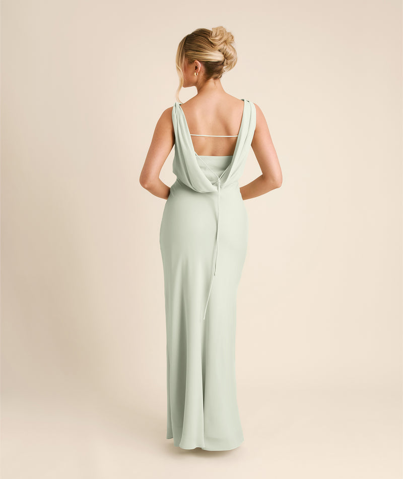 Plunge Cowl Chiffon Bridesmaid Dress with Neck Scarf
