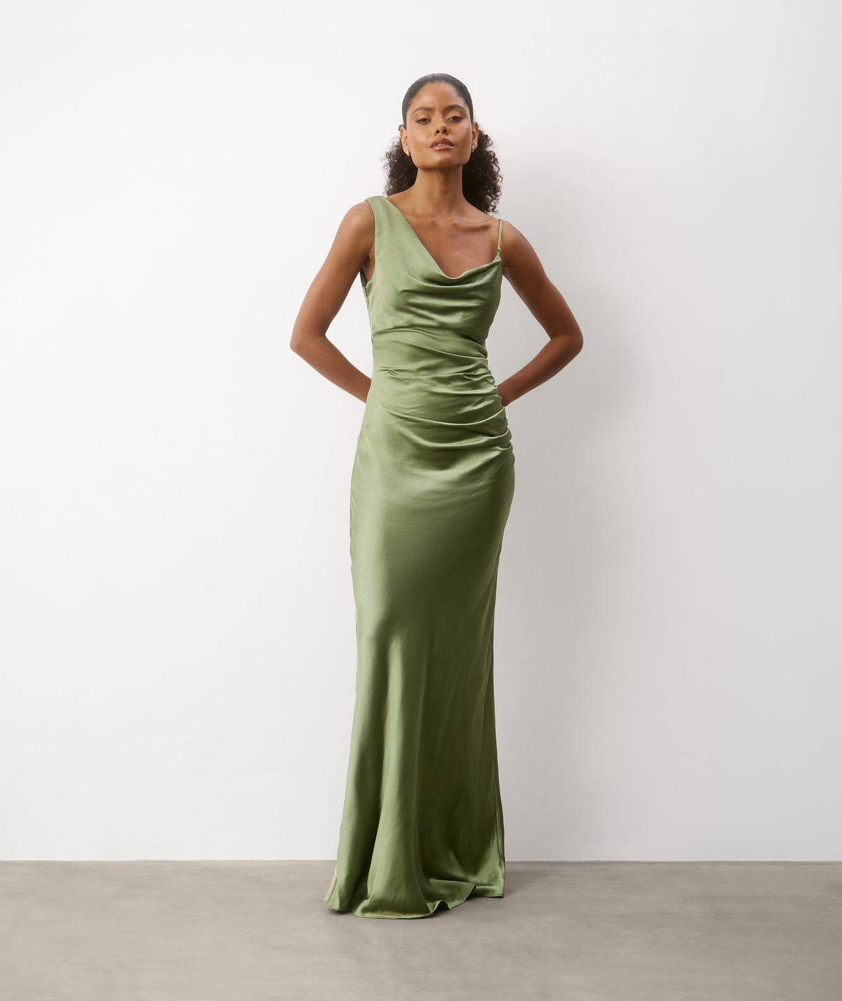 One Shoulder Drape Satin Bridesmaid Dress