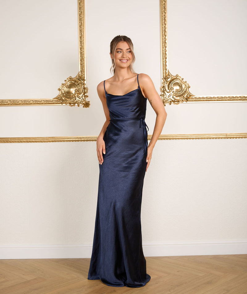 Cami Cowl Front Satin Bridesmaid Dress - Navy