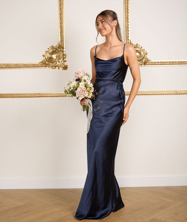 Cami Cowl Front Satin Bridesmaid Dress - Navy