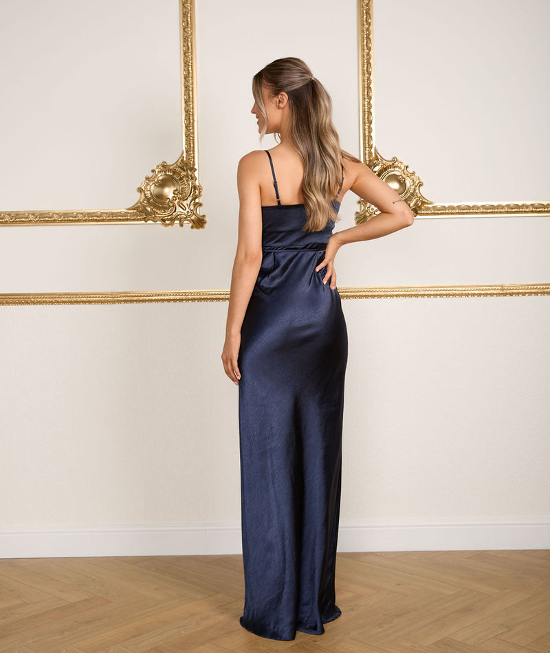 Cami Cowl Front Satin Bridesmaid Dress - Navy