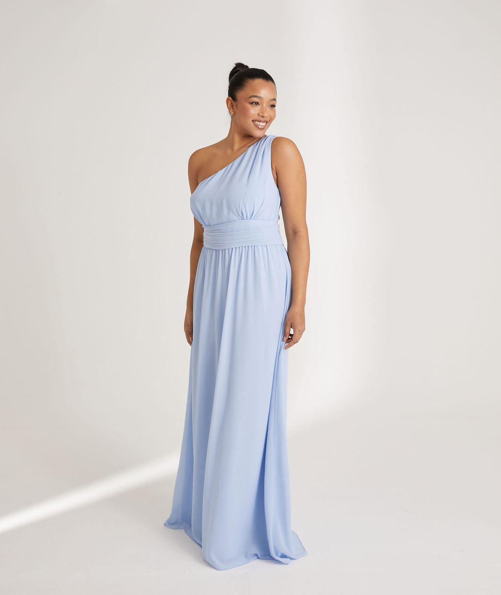 One Shoulder CASCADE SKIRT Chiffon Gowns Blue