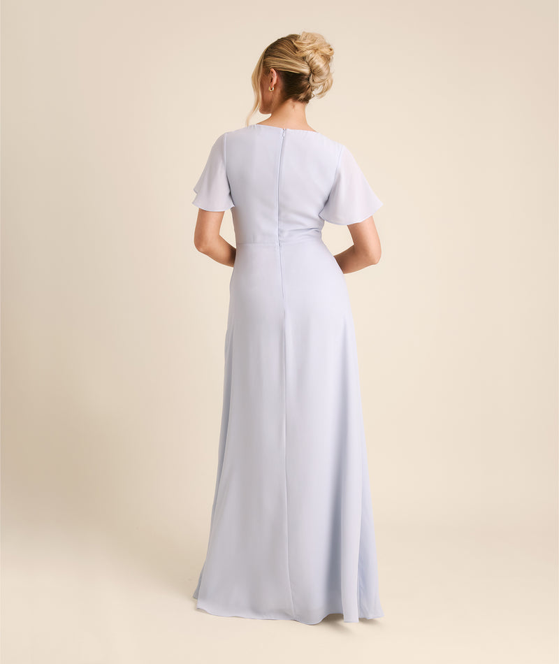 Knot Detail Chiffon Bridesmaid Dress - Powder Blue