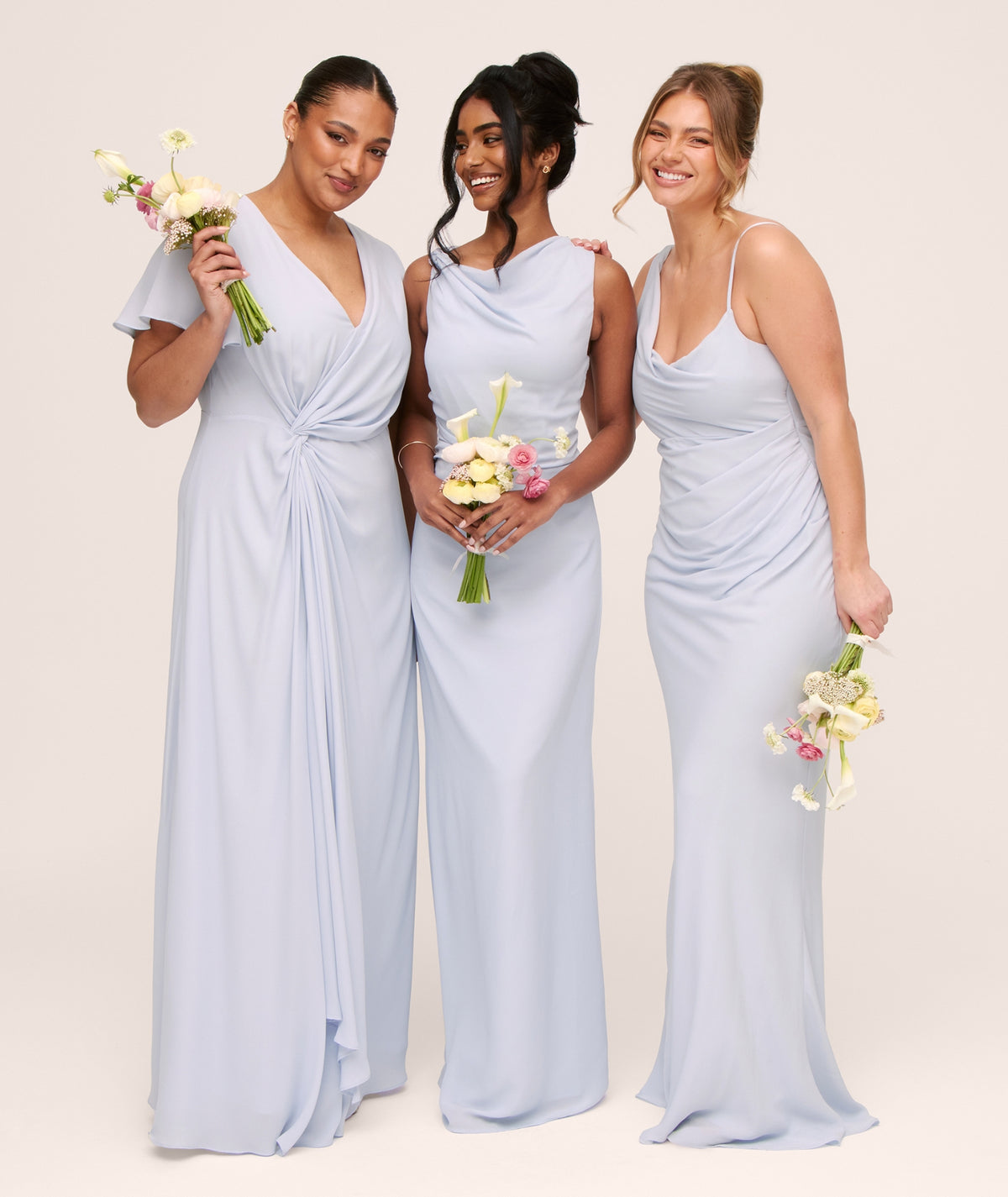 Twist Asymmetrical Chiffon Bridesmaid Dress - Powder Blue
