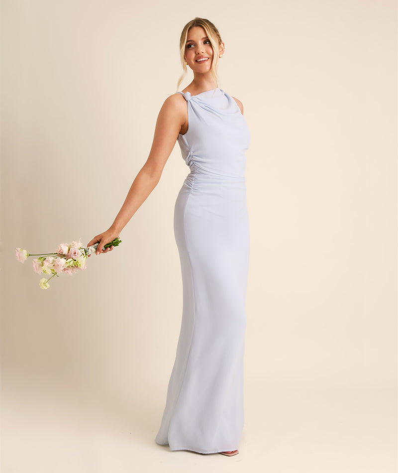 Twist Asymmetrical Chiffon Bridesmaid Dress - Powder Blue