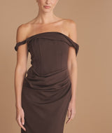 Twist Strap Corset Maxi Dress - Chocolate