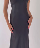 Twist Back Satin Bridesmaid Dress - Black