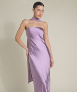 Bandeau Satin Bridesmaid Dress with Chiffon Neck Scarf - Orchid