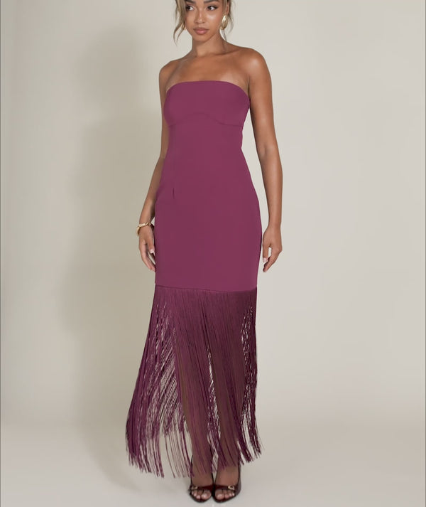 Fringe Bandeau Maxi Dress - Raspberry Pink