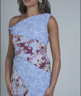 Floral Mixed Print Ruffle Dress - Pale Blue