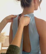 Halter Neck Satin Bridesmaid Dress - Dusty Blue