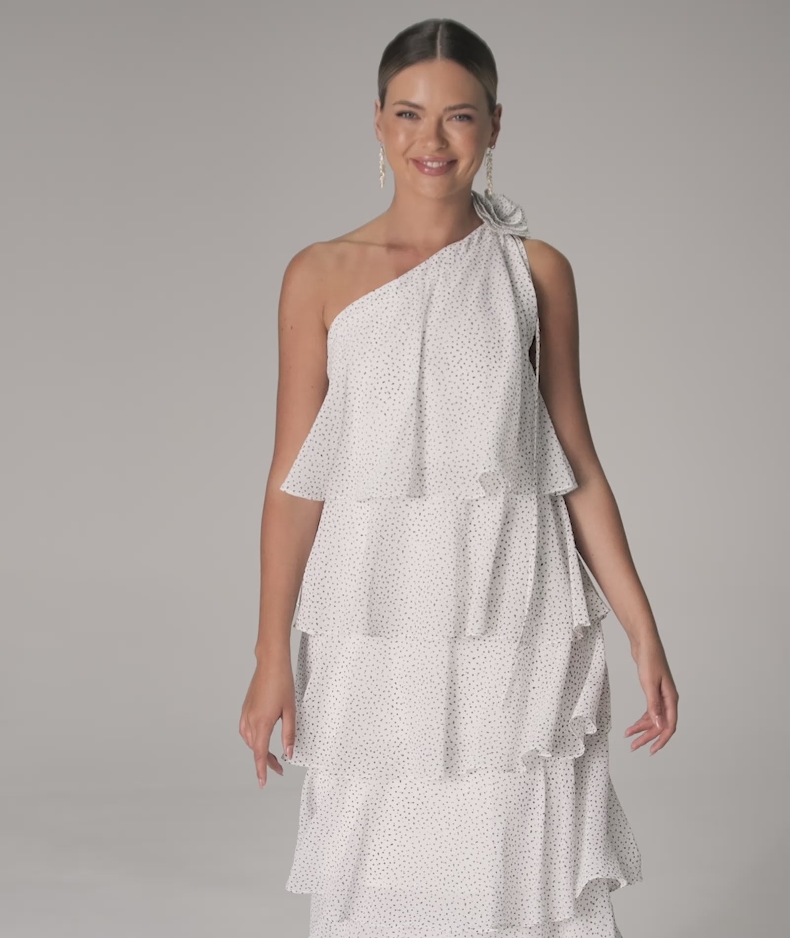 Amora Polka Corsage Tiered Maxi Dress - White