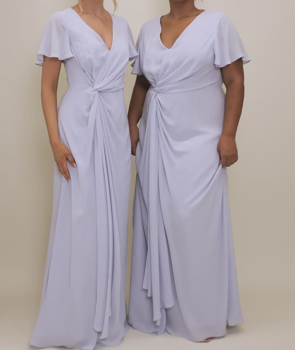 Knot Detail Chiffon Bridesmaid Dress - Powder Blue
