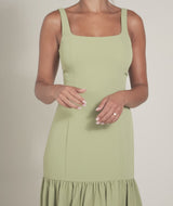 Square Neck Drop Hem Midi Dress - Sage