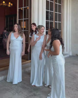 Twist Back Satin Bridesmaid Dress - Ice Blue