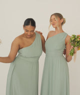 One Shoulder Chiffon Bridesmaid Dress - Sage