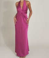 Plunge Knot Detail Dress with Neck Tie - Raspberry Pink