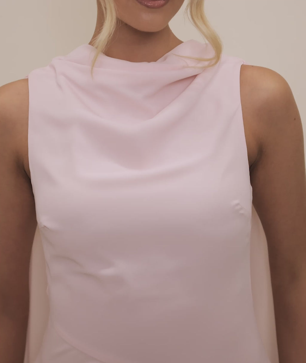 High Cowl Neck Drape Chiffon Bridesmaid Dress - Blush Pink