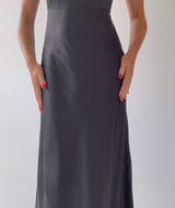 Cowl Back Satin Bridesmaid Dress - Black