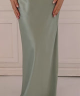 Halter Neck Satin Bridesmaid Dress - Sage