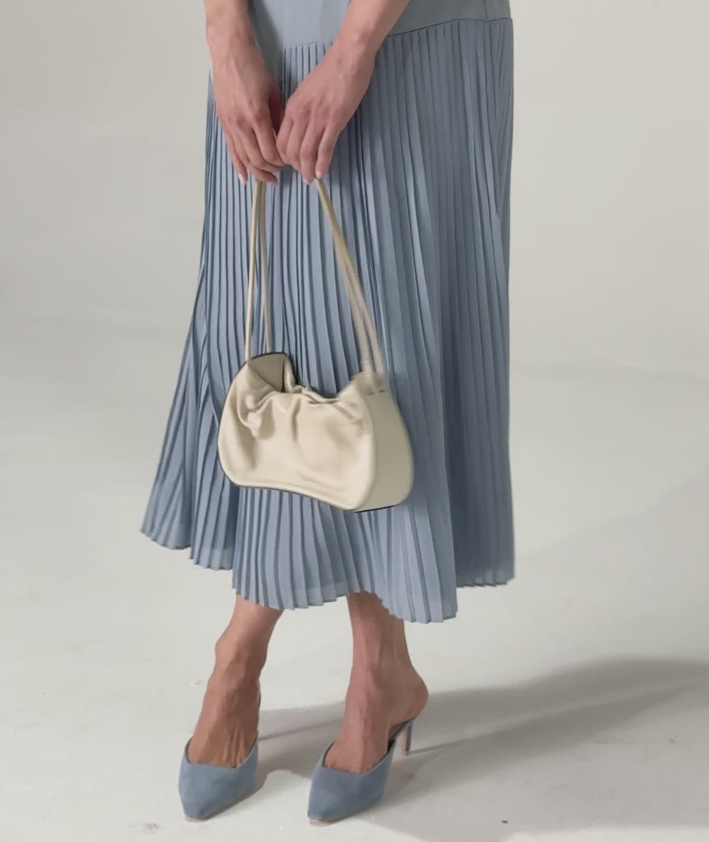 Pleated Cap Sleeve Maxi Dress - Blue
