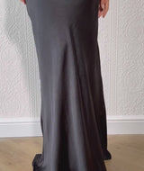One Shoulder Satin Bridesmaid Dress - Black