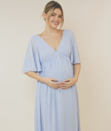 Plunge Maternity Chiffon Bridesmaid Dress - Cornflower Blue