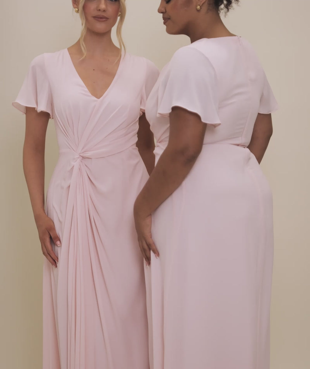 Knot Detail Chiffon Bridesmaid Dress - Blush Pink