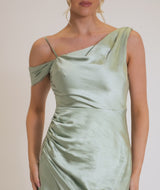 Asymmetrical Satin Bridesmaid Dress - Sage