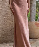Cowl Back Satin Bridesmaid Dress - Burnt Peach