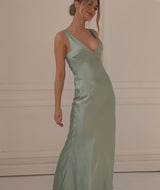 Twist Back Satin Bridesmaid Dress - Sage