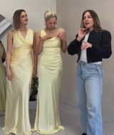 Drape Detail Satin Bridesmaid Dress - Butter Lemon