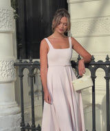Square Neck Belted Midi Dress - Pale Pink