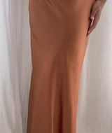 Halter Neck Satin Bridesmaid Dress - Rust