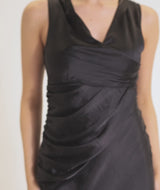 Drape Detail Satin Bridesmaid Dress - Black