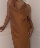 Cowl Front Satin Bridesmaid Dress - Rust