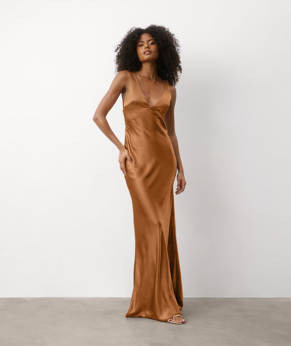 Cowl Back Satin Bridesmaid Dress