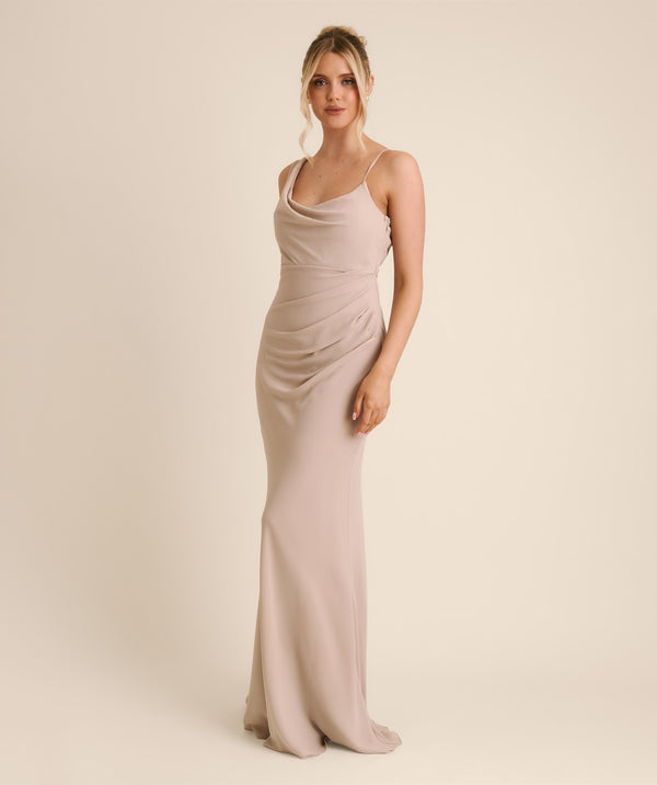 Knot Detail Chiffon Bridesmaid Dress - Taupe  Six Stories
