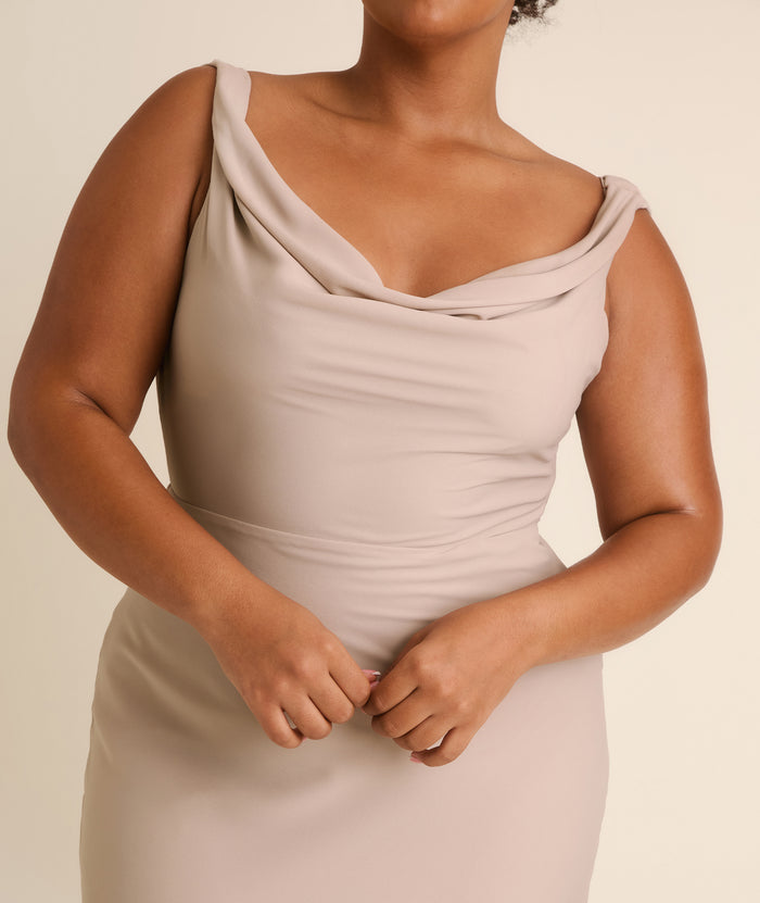 Plunge Cowl Chiffon Bridesmaid Dress with Neck Scarf
