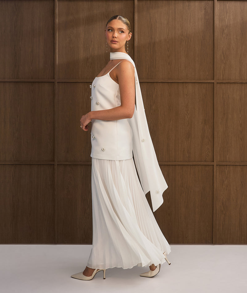 Pearl Embellished Maxi Dress with Neck Scarf
