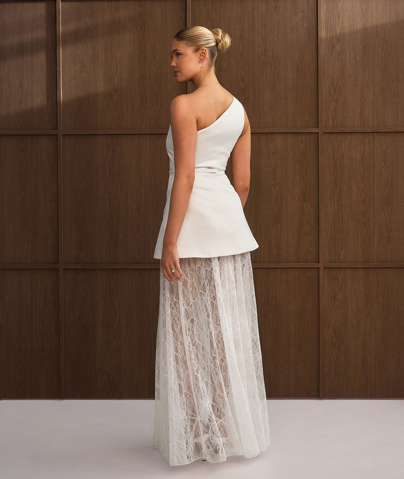 One Shoulder Satin Dress with Lace Skirt - White | Civil Ceremony &  Courthouse White Wedding Dresses  Six Stories
