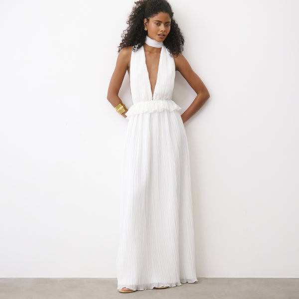 carmen pleated maxi dress Pleated Plunge Maxi Dress