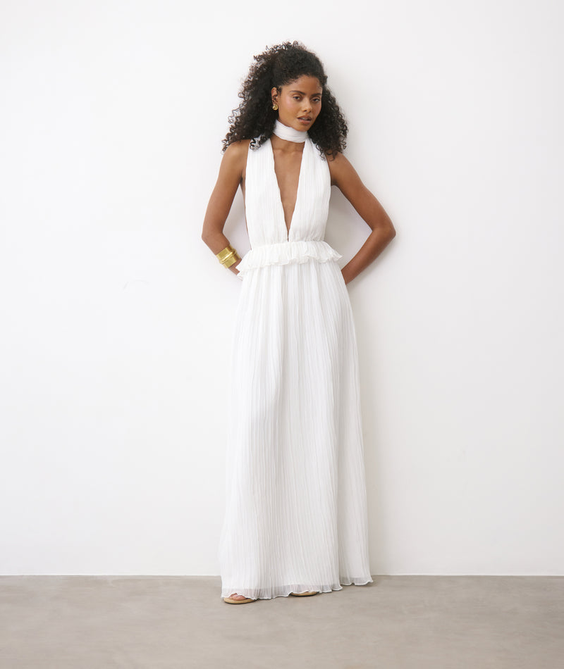 Carmen Pleated Plunge Maxi Dress - Ivory | Resortwear Collection